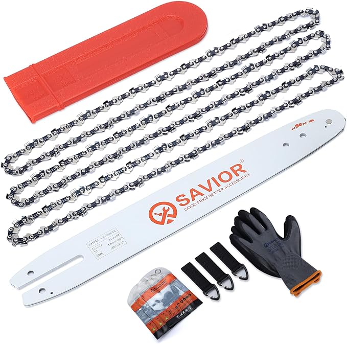 Savior 14 Inch Chainsaw Bar and S50 Chain Combo, 3/8"LP Pitch .050" Gauge 50 Drive Links Replace Oregon 105667 140SDEA074 Bar, Fit Stihl MS170, MS180, MS180C and More(3 Chains + 1 Bar)