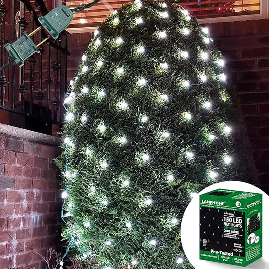 Led Christmas Net Lights Outdoor Christmas Decorations Lights 150LED 6ftx4ft, Connectable Outdoor Fairy Mesh String Lights for Party, Holiday, Wedding, Tree, Bushes Decorations (White)