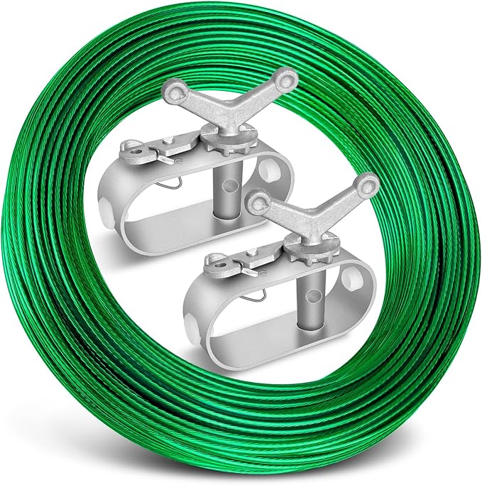 Belleone Swimming Pool Cover Cable and Winch Kit - 150ft Plastic-Coated Steel Pool Cover Wire & Aluminum Spring Loaded Pool Cover Ratchet for Above Ground Swimming Pool Winter Safe (Green)