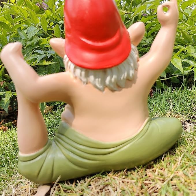 Yoga Gnome Statue, Seated Twist Pose – 6.7'' Resin Zen Garden Decor, Handcrafted Meditating Gnome for Indoor/Outdoor, Home, Lawn, Porch, Yoga Room, Mindfulness Gift