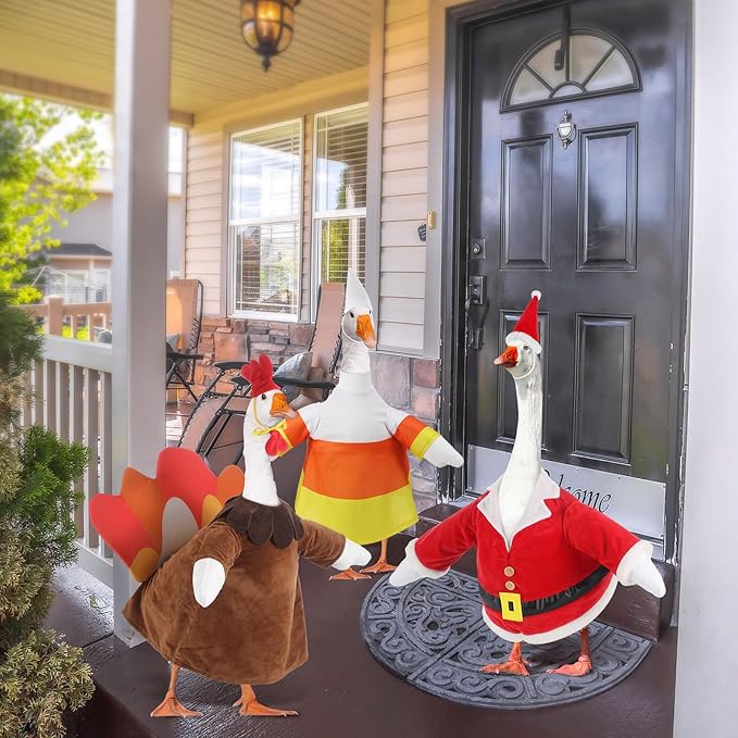 3 Set Halloween Goose Outfit Fall Christmas Lawn Porch Goose Cloth Costume Thanksgiving Xmas Outdoor Patio Yard for 23'' Lawn Gooses Outdoor Decoration