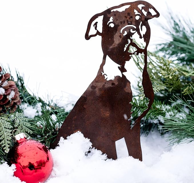 Corten Steel American Pit Bull Terrier Dog Silhouette Yard Stake (Large)