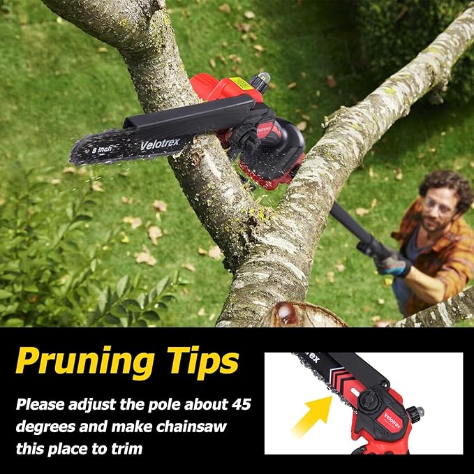 2-IN-1 Cordless Pole Saw and Mini Chainsaw, 8 Inch Electric Pole Saws for Tree Trimming, Auto Oiling, 15ft Max Extension Pole Chainsaw with 21V 4.0Ah Battery for Wood Branch Cutting