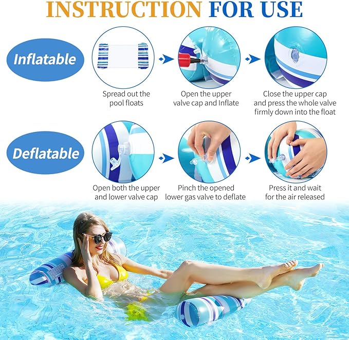 Pool Floats Adult - 2 Pack Inflatable Pool Floats Hammock, Multi-Purpose 4-in-1Pool Floats for Adults, Swimming Pool Water Hammock Lounge