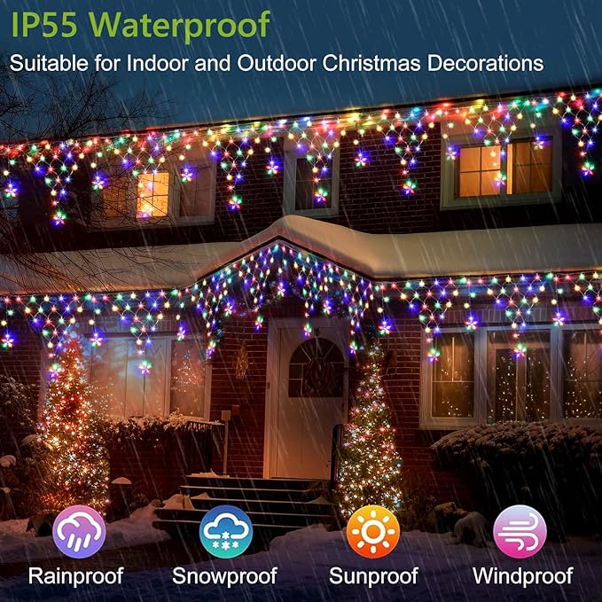 Christmas Lights Outdoor Decorations 218 LED 13.8ft Curtain Fairy Lights with 12 Drops, Clear Wire LED String Light Decor with 8 Modes for Wedding Party Holiday Christmas Home Indoor Outdoor Decor