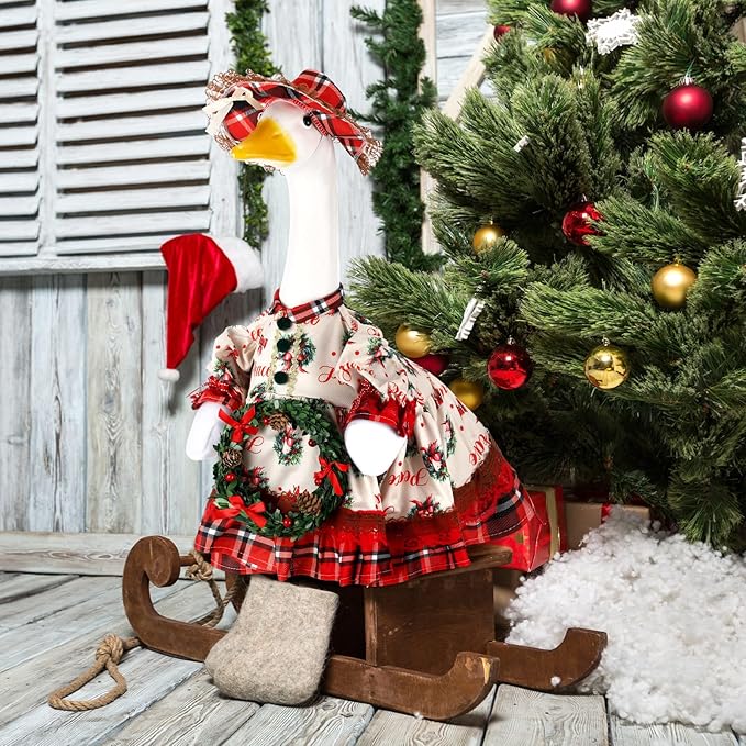 Suzile Christmas Wreath Outfit Clothes for 23 Inch High Cement or Plastic Geese Ghost Lawn Porch Goose Clothes Halloween Costume