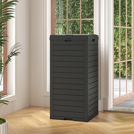 31 Gallon Kitchen Waste Bin with Lid and Drip Tray for Easy Cleaning-Perfect，Resin Outdoor Trash Can for 33-40 Gal Trash Bag, Outdoor Trash Can for Patio,Black Kitchens, and Outdoor Entertaining