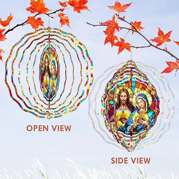 FLAGWIX Christmas Sacred Heart Wind Spinners Outdoor - 3D Stainless Steel Metal Wind Spinners 12 in - Christian Gifts for Women Faith, Virgen De Guadalupe Gift Ideas, Religious Gifts for Mom Grandma