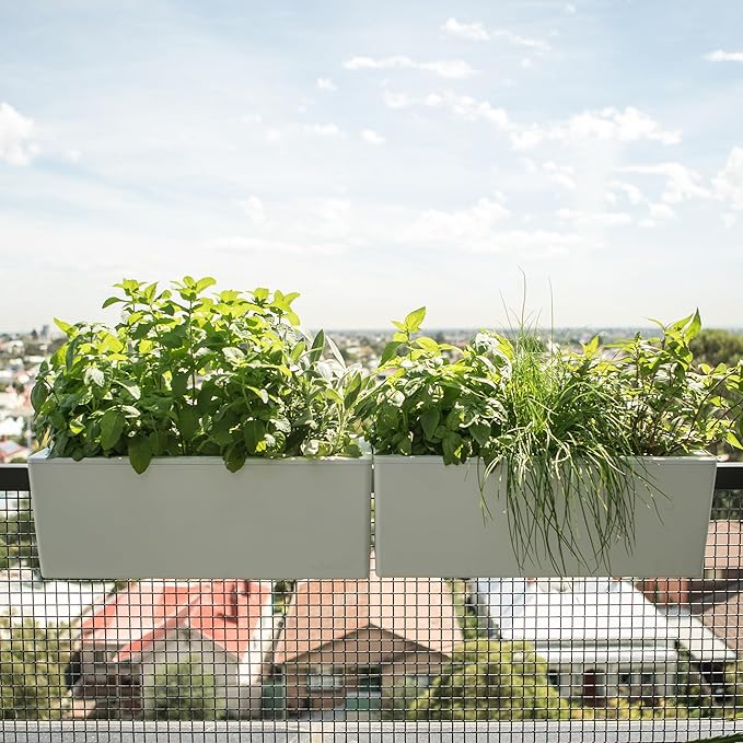 Glowpear Self Watering Railing Planter Box - 23.6", White - UV Stable, Scalable Plant Pot with Water Gauge, Indoor Outdoor for Vegetables, Flowers, Herbs, and Succulents