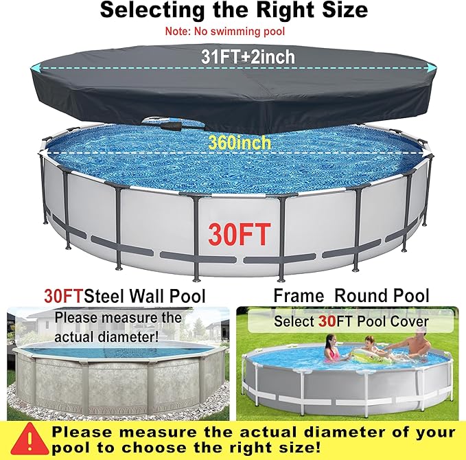 30 Ft Pool Cover, with Automatic Drain Round Pool Cover, One-Piece Quick Installation and Removal Above Ground Pool Cover, Preventing Waterlogging, UV Protected Solar Swimming Pool Cover