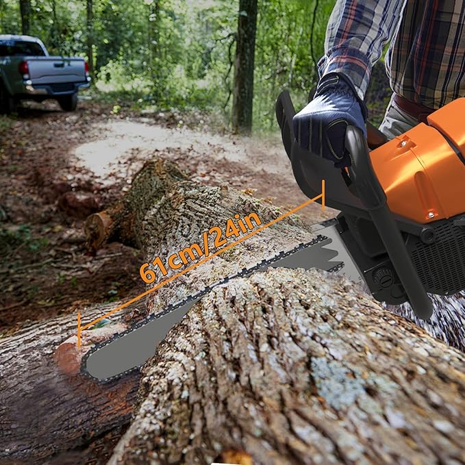 380 Gas Chainsaw, 72cc 2-Cycle 3.6KW 4.8HP Power Chain Saw with 24 Inch Alloy Bar, OEM Code F380W, Replacement For Stihl MS381, MS380, 038, NS872, Heavy Duty Logging