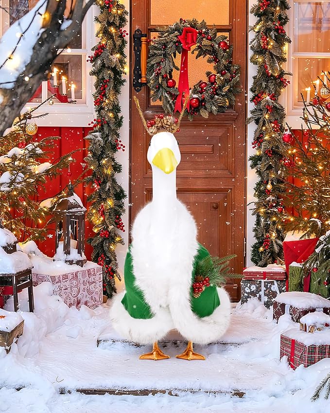 Christmas Porch Goose Outfits - Green Cape Custome Set for 23 inch Porch Goose, Christmas and Winter Outdoor Decor for Lawn, Yard & Garden