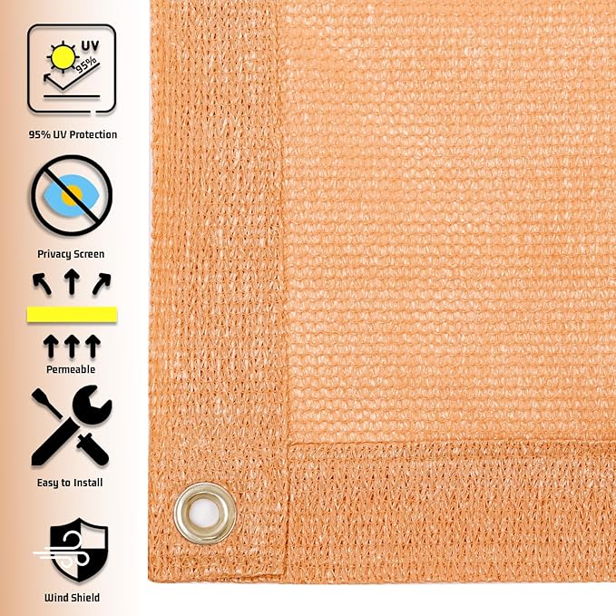 SUNNY GUARD Shade Cloth Custom Size 8x16 FT Sun Shade Screen Fabric Shade Cover Tarp with Grommets for Pergola Backyard Garden, Peach Fuzz(We Customized)
