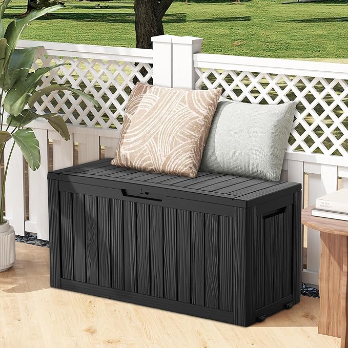 Outdoor Storage Box, Deck Box Waterproof 72 Gallon, Resin Outside Storage, Storage Bin for Package Delivery, Patio Furniture Cushion, Pool Accessories, Weatherproof and UV Resistant, Black