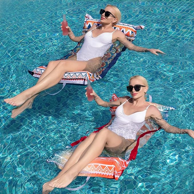 WERNNSAI Inflatable Pool Floats for Adults - 2 Pack Water Hammock Fabric Mesh Pool Rafts Portable Multi-Purpose Floating Swimming Hammock Water Lounge Chair Drifter for Summer Beach Party