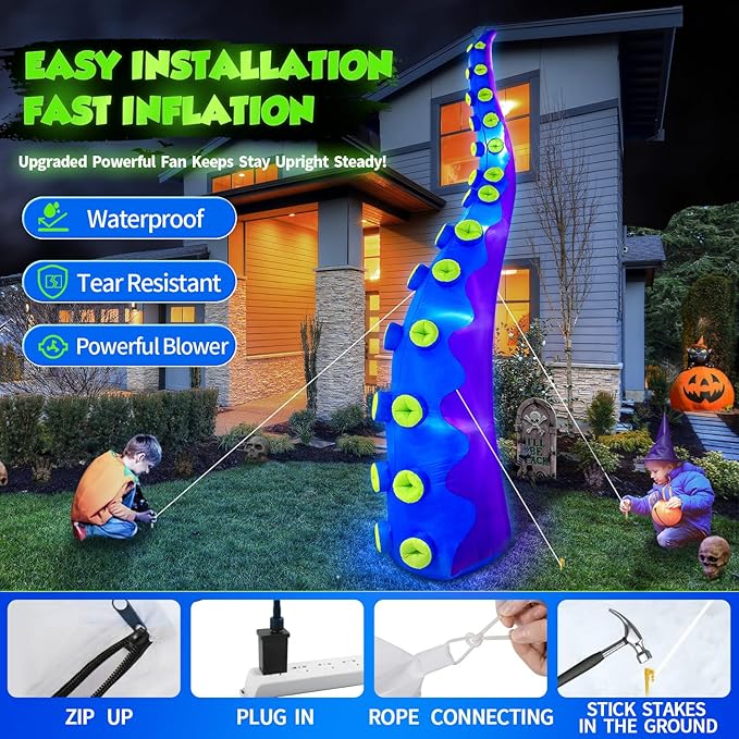 1PCS 14FT Giant Halloween Inflatables Octopus Tentacles, Huge Halloween Decorations Outdoor Build-in LED Lights Vivid Spooky Blow Up Yard Decoration Large Blowups Holiday Lawn Party Yard -Style B