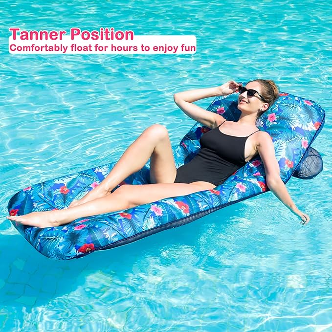 FindUWill Inflatable Pool Float Lounger - Fabric Pool Float with Cup Holder, Backrest, Swimming Water Floaties Pool Raft for Adults