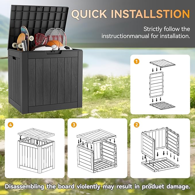 NUNU LAB Outdoor Storage Box, 32 Gallon Deck Box Indoor Outdoor Storage Bin, Waterproof Resin Patio Storage Box for Garden Tools, Package Delivery, Pool Accessories Lockable