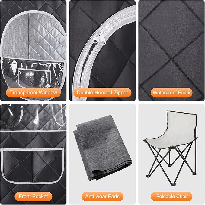 Portable Steam Sauna, Personal Home Sauna with 4L & 1400W Steamer Generator, Remote Control, Portable Chair & Floor Mat, Full Body Thicken Sauna Tent for Relaxation & Detox, 18 Levels, Black