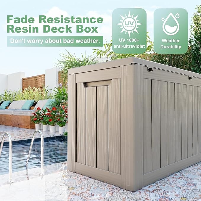 EasyUp 81 Gallon Deck Boxes Waterproof, Outdoor Large Storage Boxes with Lids, Outside Resin Storage Box & Deck Boxes for Patio, Garden Use(Black)