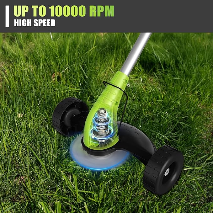 Aokia Weed Wacker Cordless for Lawn: 12V Electric String Trimmer with Wheel - Lightweight 2.0Ah Li-Ion Battery Powered for Yard, Garden, Hedge - Grass Edger with 2 Cutting Blade Types