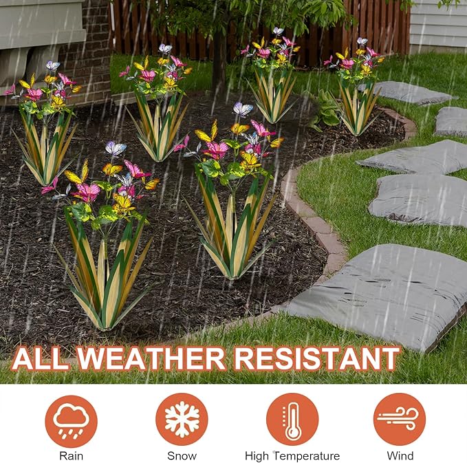TOMBABY Garden Outdoor Butterfly Enlarge Thickened Wind Resistant Metal Agave Garden Art Metal Plant Country Sculpture Statue Decorations Ornaments Artificial Waterproof lieslight Green 3pcs