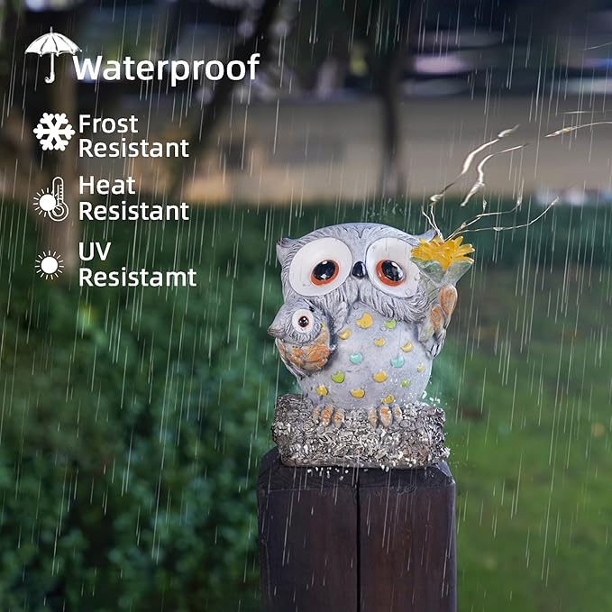 Solar Garden Statues Outdoor Decor, Fairy Owl Statue Garden Decor, Resin Yard Decorations Outdoor for Patio, Porch, Balcony, Lawn Ornaments, House Warming Birthday Gifts for Mom Women Grandma