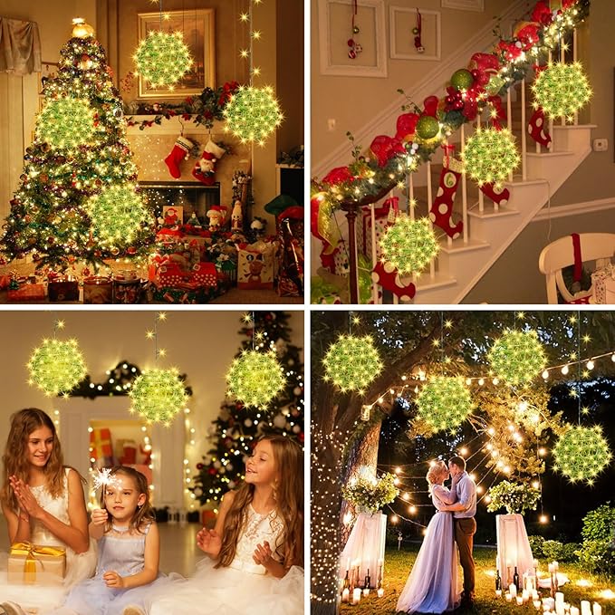 Christmas String Lights Outdoors,4 Pack 7.98" Sphere Ball Tree Garden Globe Lights for Home, Party, Christmas, Porch Patio,Wedding, Garden,Tree Decoration with Memory Function Plug