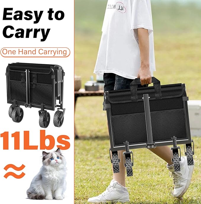 Wagons Carts Foldable - 360Lbs Collapsible Wagon Cart with Wheels Portable - Folding Wagon Lightweight for Camping, Sports, Travel, Picnic, Groceries, Shopping