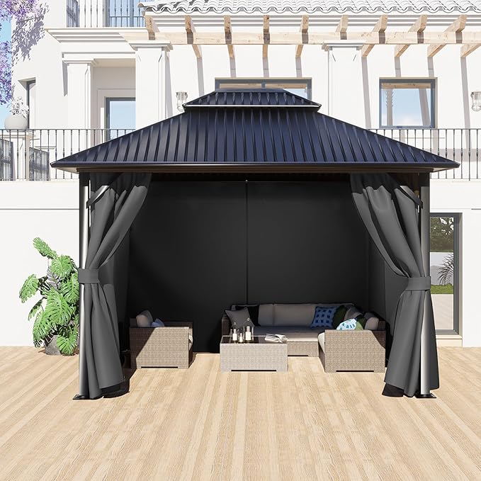 BPS 10' x 10' Gazebo Curtain Privacy 4-Panel Sidewall Outdoor Replacement Shade (Only Curtain)