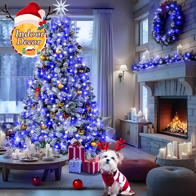 KNONEW 600FT 1500 LED Christmas String Lights Outdoor 8 Lighting Modes & Timer Dimmable Fairy Light Plug in Waterproof for Xmas Roof Yard Tree Wedding Party Holiday Decorations (Blue)