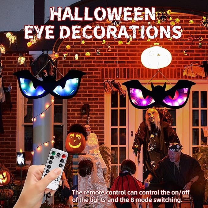 Halloween Decorations Spooky Eyes Lights - 21 Inch Large Wooden Window Eye Lights with 8 Color Modes for Halloween Decor Indoor Home,Wall,Window,Trees (Style - A)