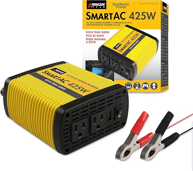 Wagan EL3706 425W Power Inverter 425W TrueRated Continuous 825W Surge PowerAC to DC 12V to 110V AC Inverter with 2 AC Outlets and 2A USB Charging Port