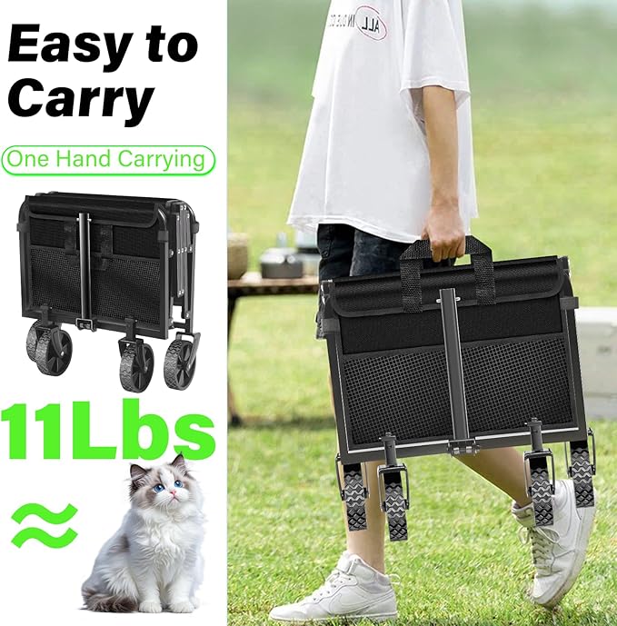 Wagons Carts Foldable - 360Lbs Collapsible Folding Wagon - Wagon Cart with Wheels Portable for Sports, Camping, Storage, Travel, Shopping