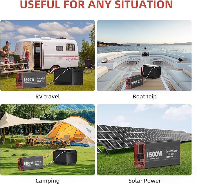 1500 Watt Pure Sine Wave Power Inverter DC 12V to 120V AC, with 2 AC,18W USB, and 30W Type-C Charging Ports, Car Solar Power Inverters with LCD Display for Home RV Truck, Surge 3000W(1500W-12V)
