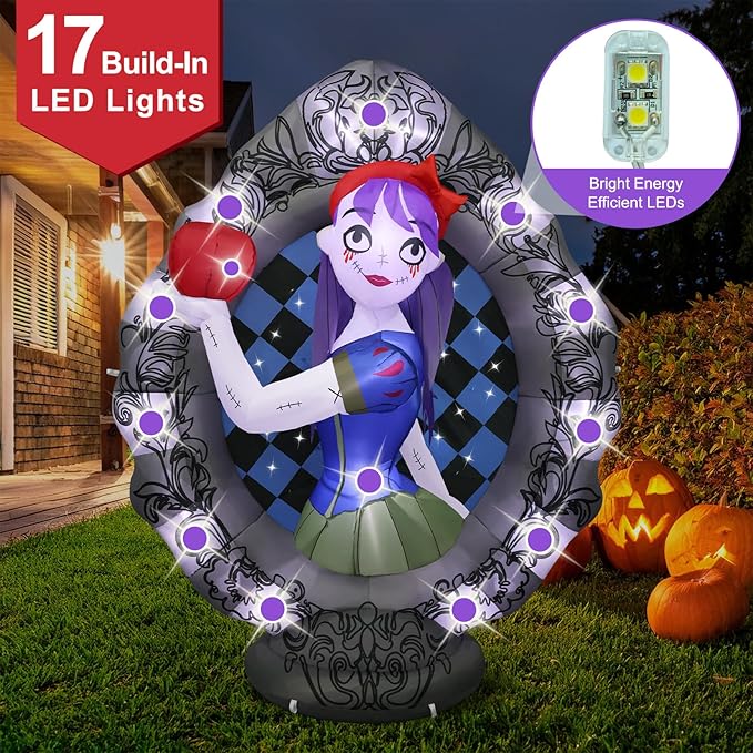 8Ft Tall Giant Halloween Inflatables Snow White Outdoor Decorations, Blow Up Magic Mirror Yard Decor Build-in Flash Lights for Outside Party Lawn Garden