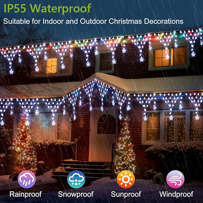 Christmas Lights Outdoor Decorations 218 LED 13.8ft Curtain Fairy Lights with 12 Drops, Clear Wire LED String Light Decor with 8 Modes for Wedding Party Holiday Christmas Indoor Outdoor Decor