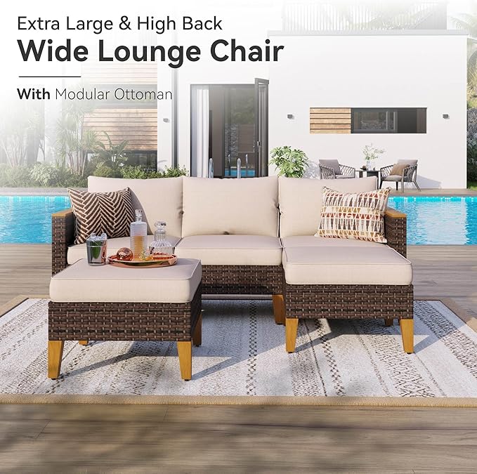 GREEN PARTY 9 Pieces Wicker Patio Furniture Set, All-Weather Outdoor Rattan Patio Sectional Sofa Conversation Set 9 Seats with 4" Thick Cushions for Garden, Backyard, 2 x Ottomans