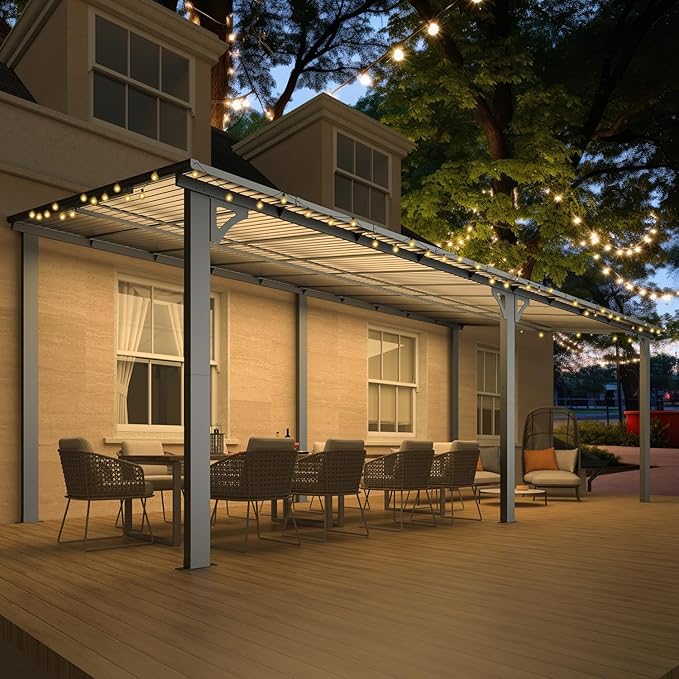 AECOJOY 20' x 10' Outdoo Gazebo for Patio, Large Wall-Mounted Pergolas and Gazebos Clearance Hard Top 10x20 Lean to Metal Gazebo Shelter Patio Roof, Heavy Duty Awnings for Patio, Decks