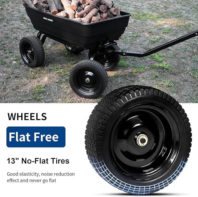 BILT HARD 7 Cu Ft Poly Garden Dump Cart 1200 lbs with No Flat Tires, Quick Release, 2-in-1 Convertible Handle, Dump Wagon Heavy Duty for Yard, Outdoor
