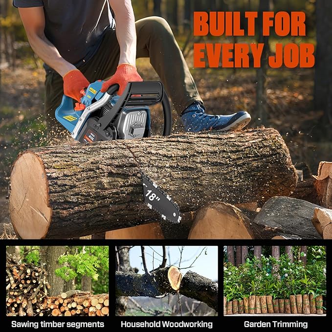 SENIX 18" Gas Chainsaw 49cc Gas Powered Chainsaws, Cordless Chain Saw for Wood Cutting and Tree Trimming, Loop Handle, CS4QL-L1