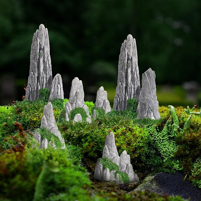NOLITOY Simulated Rockery Ornaments Set of 8 - Realistic Miniature Garden Decor for Bonsai Home and Office Decoration Perfect for Micro Landscapes