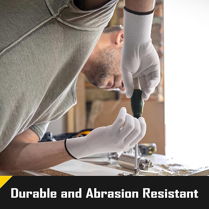 COOLJOB 12 Pairs Cotton Work Gloves with Non-Slip Grip Dots, Breathable Lightweight Gloves for Construction Gardening