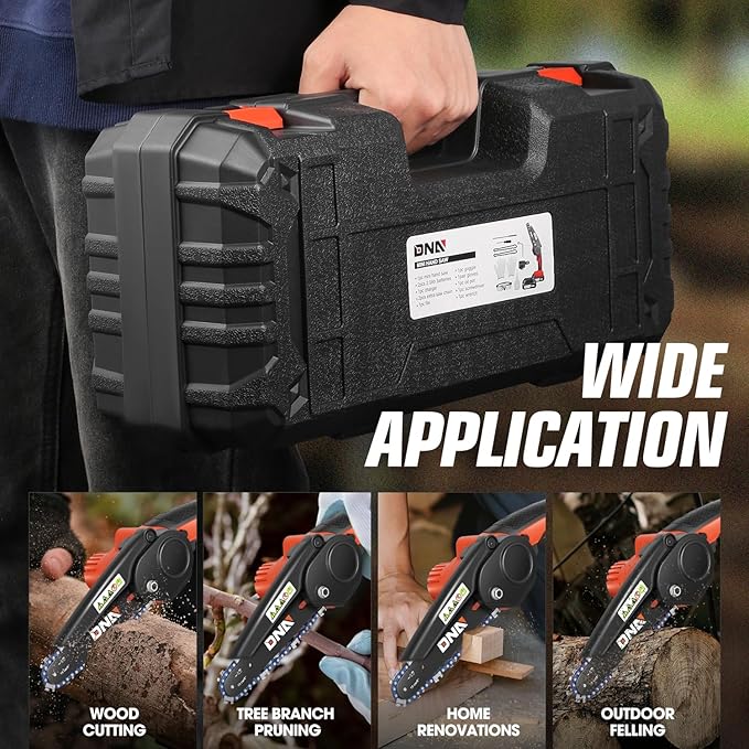 DNA MOTORING Mini Chainsaw, 6 Inch Electric Chain saw Cordless Handheld Chainsaw w/ 2 20V 2000mAh Batteries, Small Handheld Battery Powered Super Saw for Tree Trimming, Wood Cutting, TOOLS-00727-RD