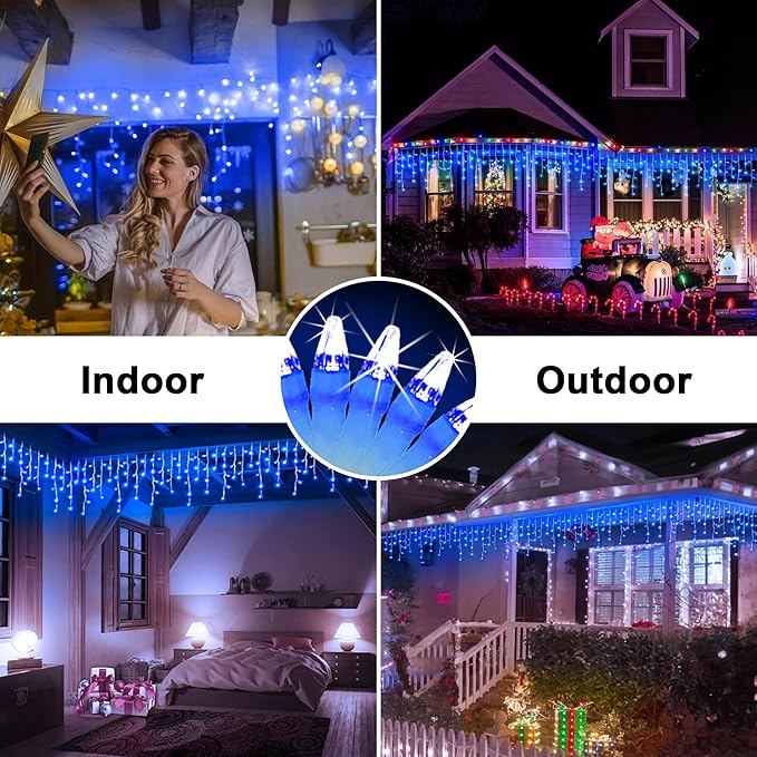 66FT 670 LED Outdoor Christmas Lights - 148 Ice Drops, 12 Pro Modes with Timer Memory & Brightness, Waterproof Hanging Ice String Light for Holiday Wedding Garden Fence House Decor (Blue)