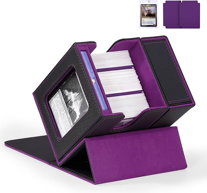Trading Card Deck Box with Commander Display，2 in 1 MTG Storage Holds 100 Double-Sleeved Cards，1 Deck Boxes & Dice Tray Included，Fits MTG, TCG, PTCG & Sports Cards