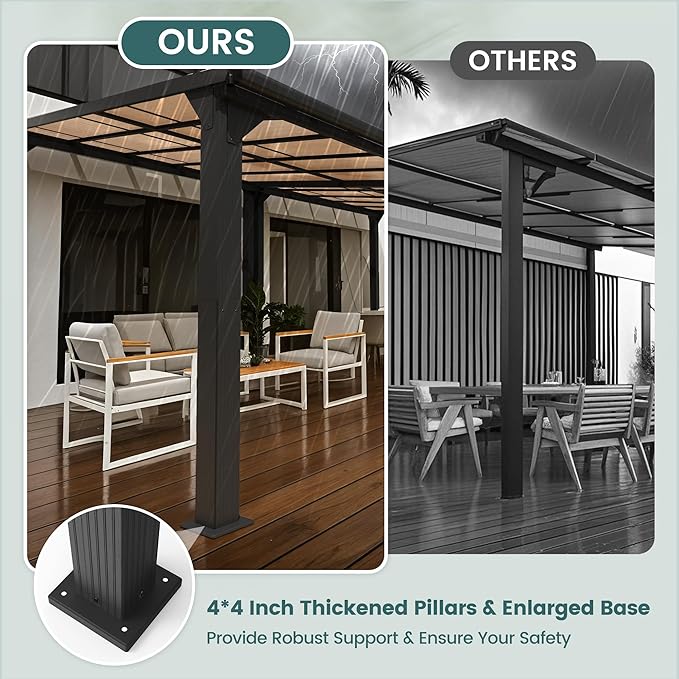 10 * 10FT Pergola,Outdoor Gazebo,Hardtop Lean to Gazebo,Wall Mounted Pergola,Pergolas Gazebos Clearance,Aluminum Frame Pergola,UV Resistant Patio Roof,Patio Awnings for Porch,Lawn,Backyard