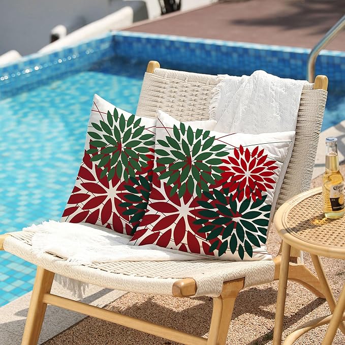 DFXSZ Outdoor Pillow Covers 18x18 Inch Set of 2 Red Green Flower Decorative Waterproof Summer Outdoor Pillow Covers for Patio Funiture Garden Couch 168P18