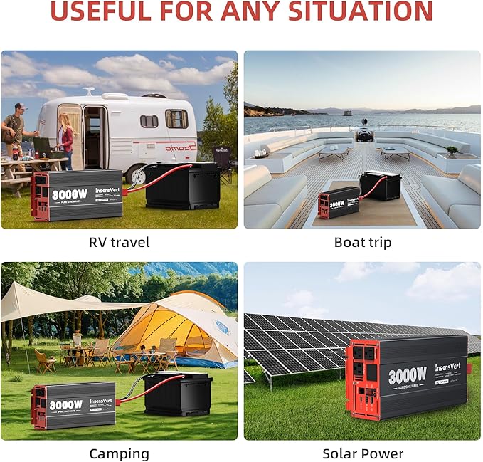 3000W Pure Sine Wave Inverter, Car Power Inverter 24V to 120V AC Converter for RV, Truck, Solar, Outdoor with Dual AC and 20A Socket, 18W+30W USB, PD60W, Surge 6000W, Remote Control(3000W-24V)