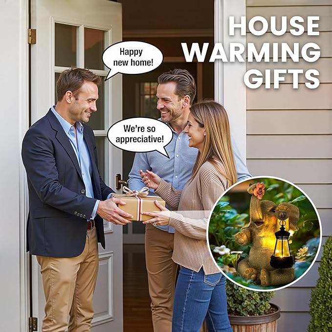 GIGALUMI Solar Garden Statues Elephant with Lantern Elephant Gifts for Women Birthday Gifts for Mom. Elephants Figurine Solar Garden Decor Outdoor Statues for Yard, Patio, Balcony, Lawn, Pond